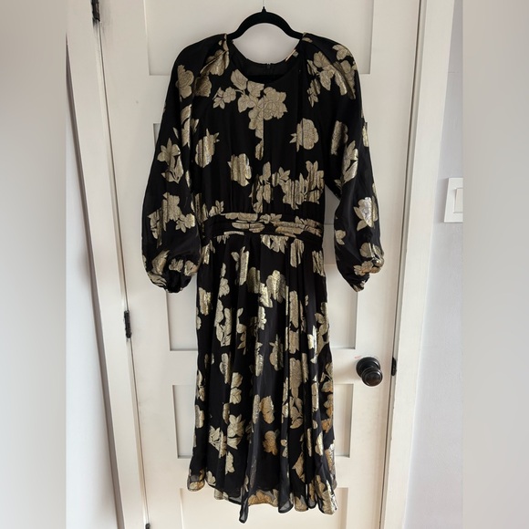 Elie Tahari Metallic Blooms Midi-Dress size S - Picture 5 of 16